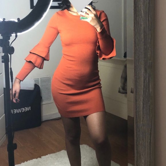 ORANGE FALL Dress with Ruffle Sleeves - Picture 4 of 5